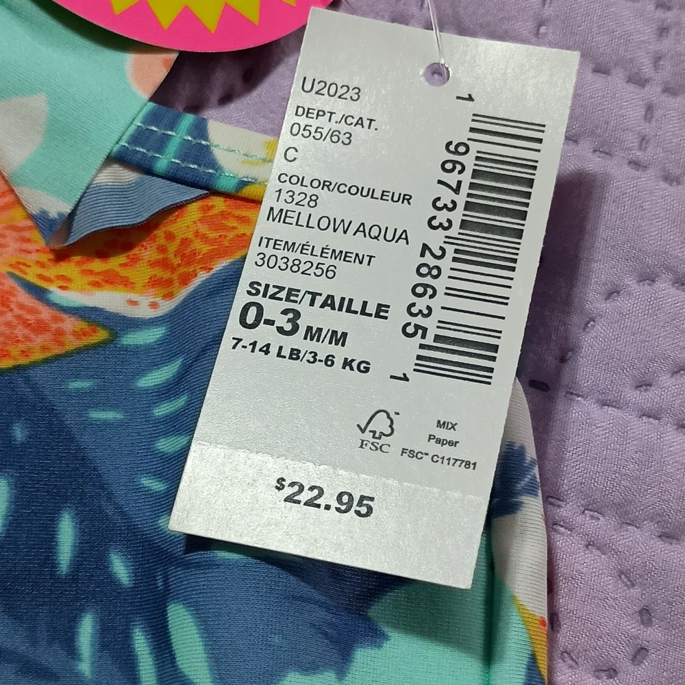 Baby Girl Tropical One Piece Swimsuit - Mellow Aqua Size 0-3 Months